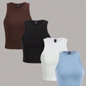 4 Women's Sleeveless Tank Top - Black, Brown, Blue and White